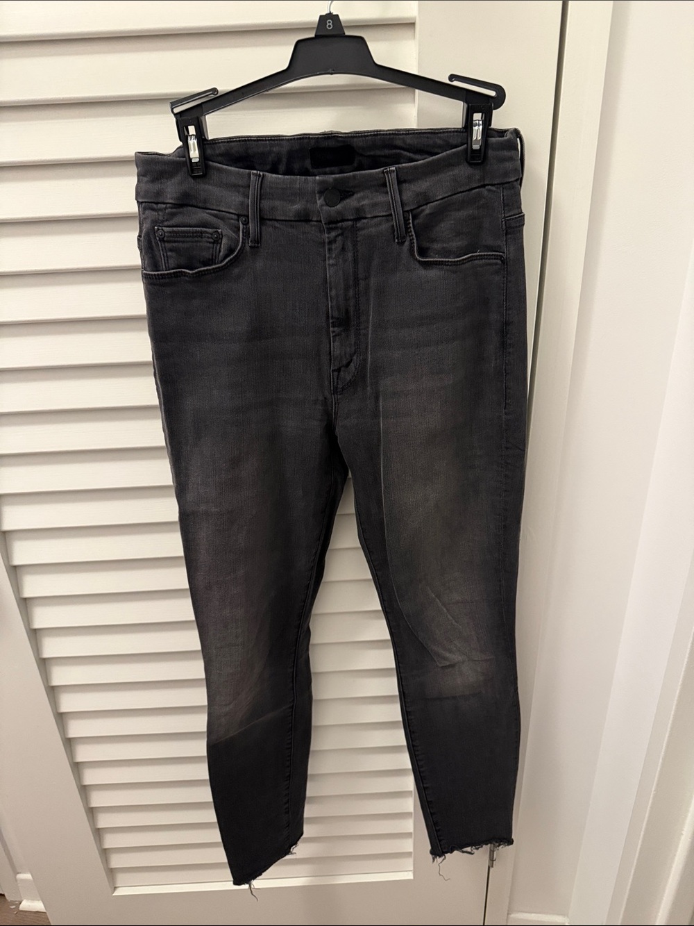 Mother Frayed Hem Skinny Ankle Jean in Faded Black